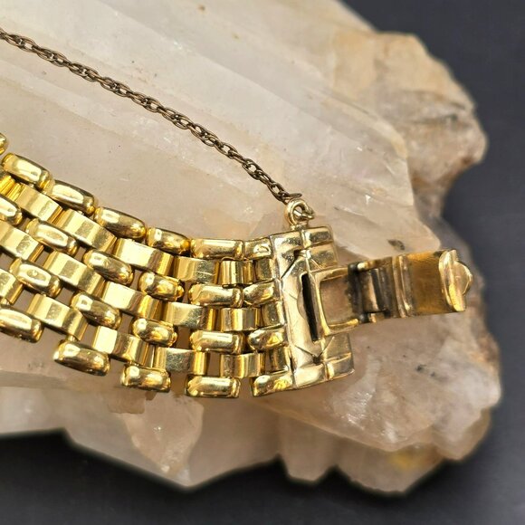 Vintage 18k Gold Womens Square Diamond Watch with Safety Chain HS173 - Picture 14 of 15